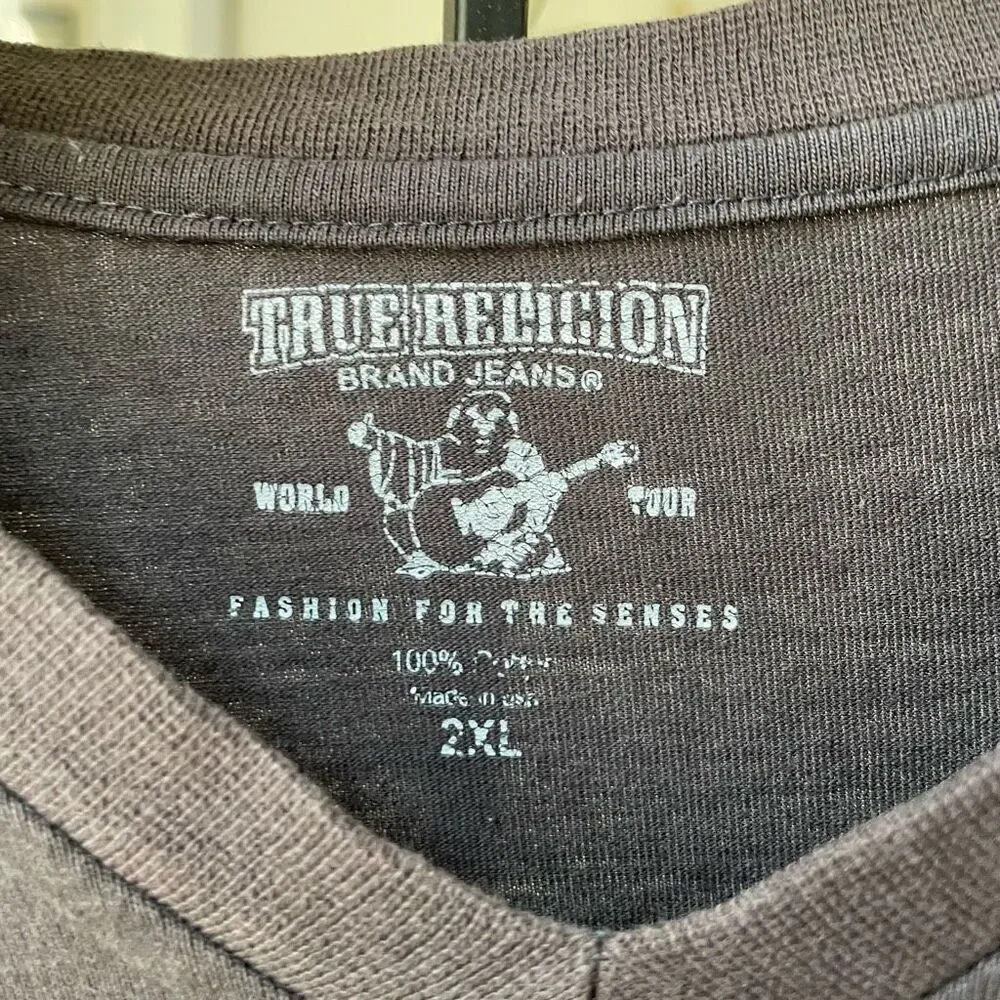 True Religion Grey Slim Fit Buddy Logo Vneck Long Sleeve Tshirt 2XL